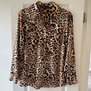 INC International Concepts Animal Print Blouse - Brown and Black